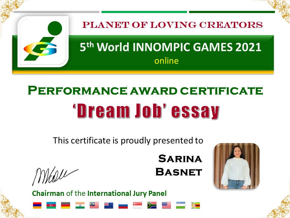 Dream Job essay award certificate, Sarina Basnet, Nepal, SAIM, MBA, Entrepreneur