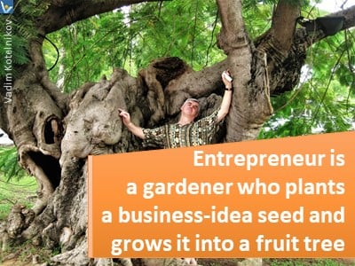 Vadim Kotelnikov metaphorical quotes An entrepreneur is a gardener who plants a business-idea seed and grows it into a fruit tree. 