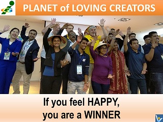 Inspirational quote Happiness If you feel happy you are a winner Vadim Kotelnikov Innompic Games planet of loving creators