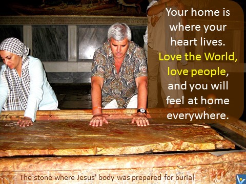 Messages to the World - love the world feel at thome everywhere, Innompic Vadim Kotelnikov photogram Jesus stone
